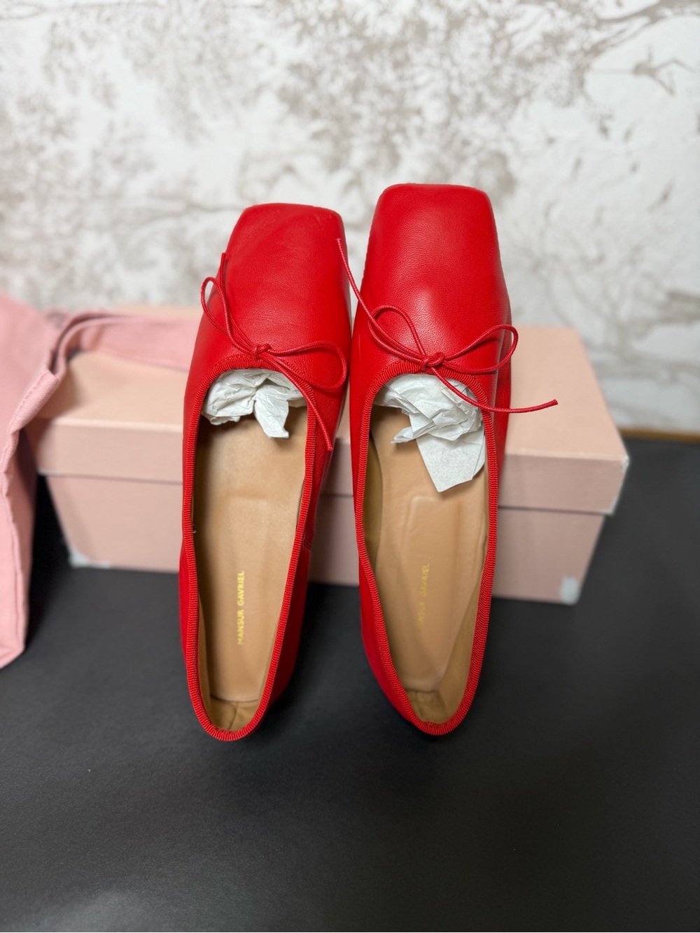 Mansur Gavriel Square Toe Ballerina Flat in Poppy red ballet leather shoe - Picture 2 of 9